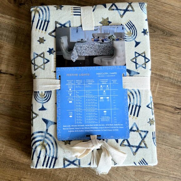New Cotton Tablecloth for Hanukah with metallic threads 60''x 84'' - Picture 5 of 6